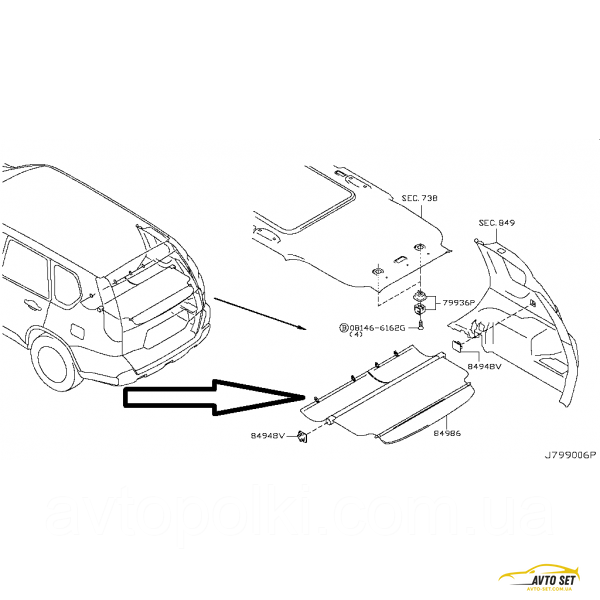 Шторка багажника Nissan T31 X-Trail 2007 2008 2009 2010 2011 2012 2013 2014 2015 84982-3UB0A полка ролет X-Trail-T-31 фото